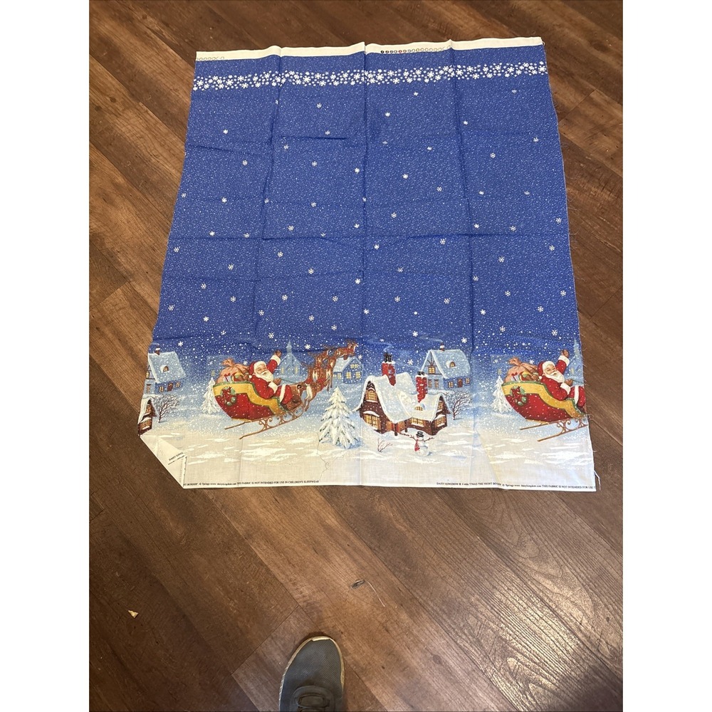Daisy Kingdom Christmas Fabric Twas the Night Double Border Blue Cotton 1yd Lot